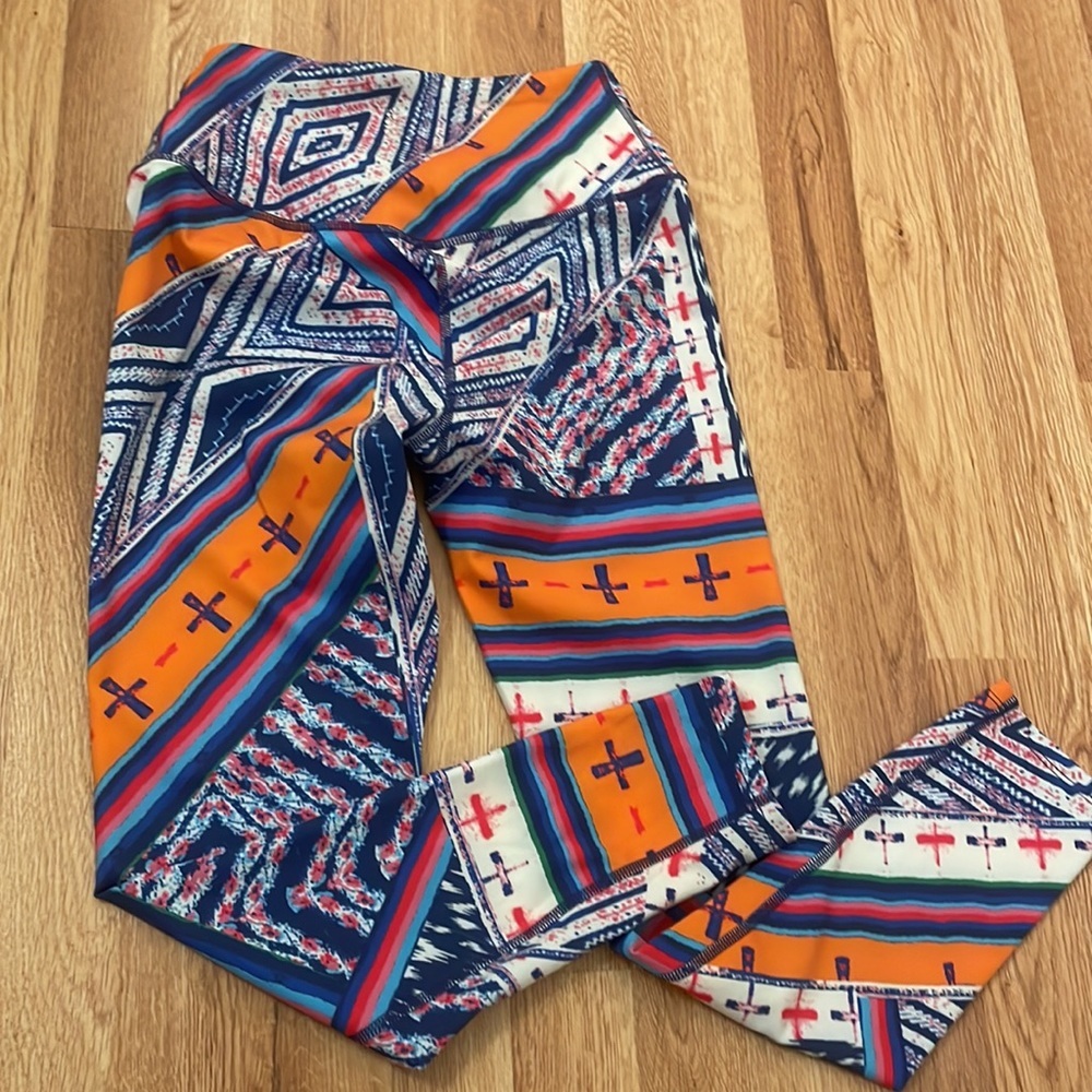 Free People Movement Aprés Ski Lose Control Blue/Orange Leggings Size S
